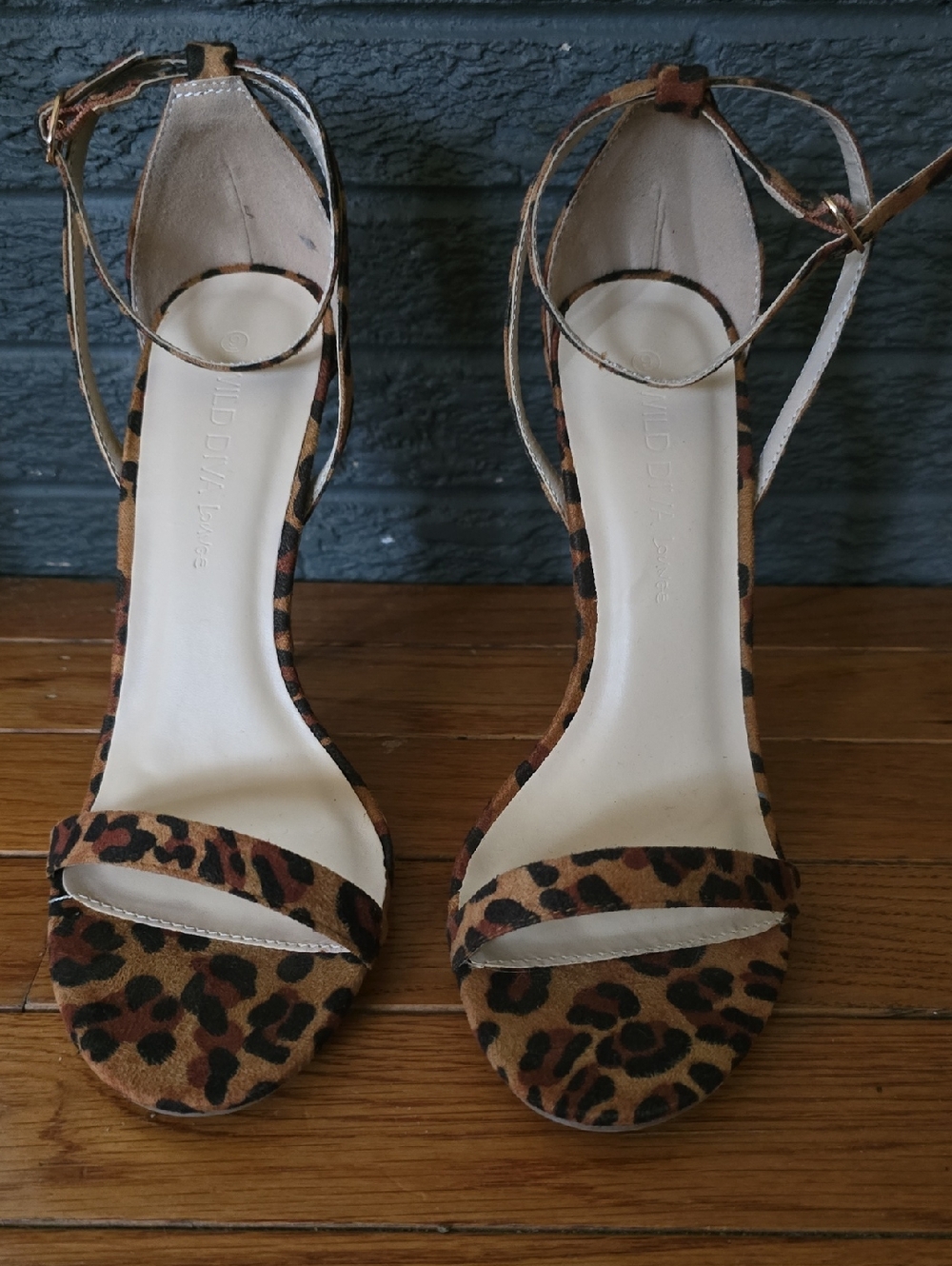 Wild Diva Leopard Print Ankle-Strap Heels - Brown & Black